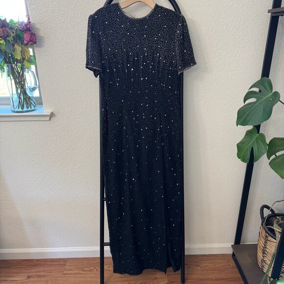 Vintage Stenay Black Silk Beaded Gown Size 10/12 - Picture 2 of 12